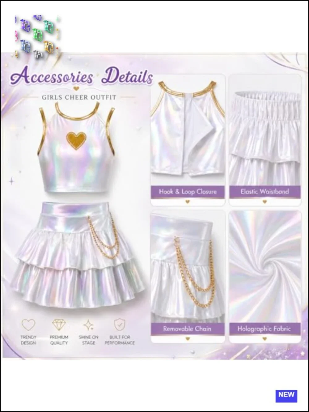 Girls Sequin Cheerleader Costume Set with Pom Poms, Bow & Socks